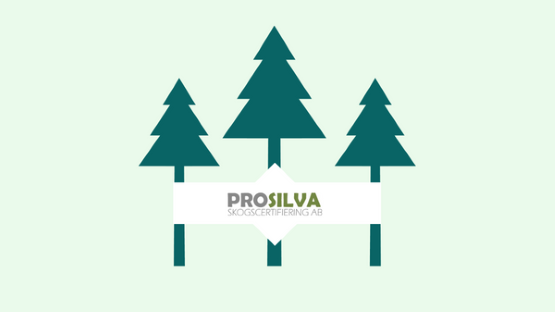 Illustration av skog med prosilva certifiering skrevet med text