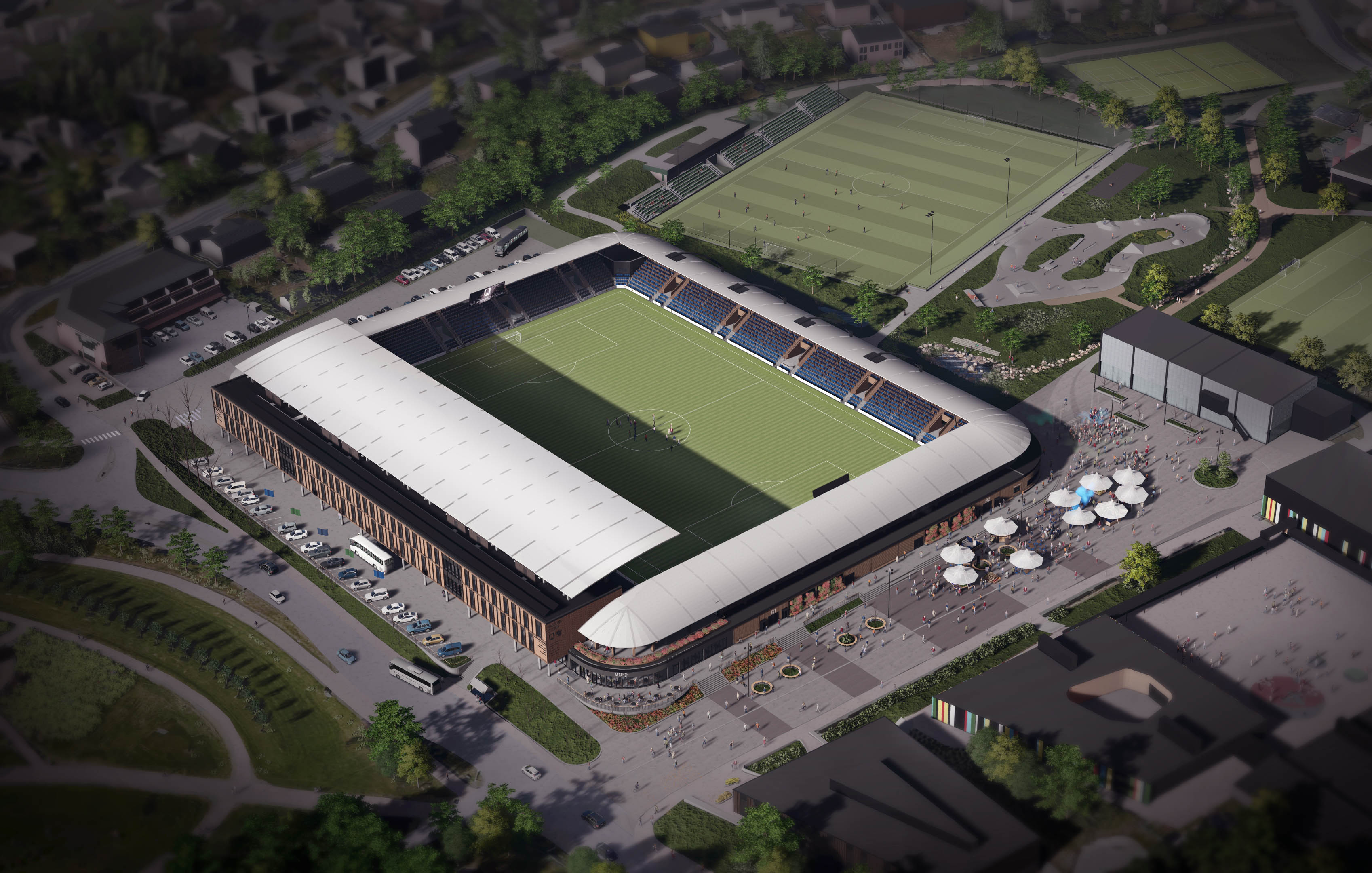 Illustrasjon av nye Nadderud stadion.