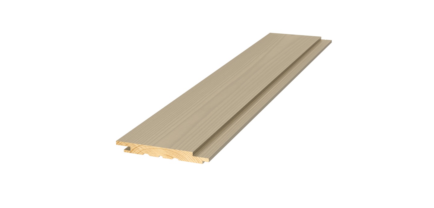 Furupanel sprekk, med spikerfals, beiset sandbeige