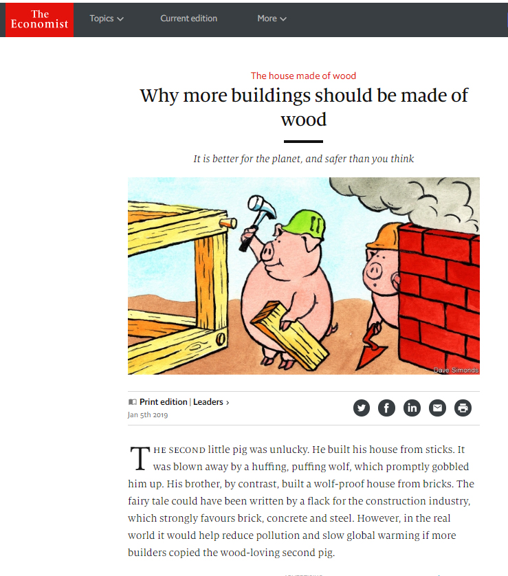 Det ledende økonomisk-politiske tidskriftet The Economist dykker ned i byggeindustriens klimaavtrykk. Mjøstårnet er brukt som et eksempel på bærekraftig byggeindustri.