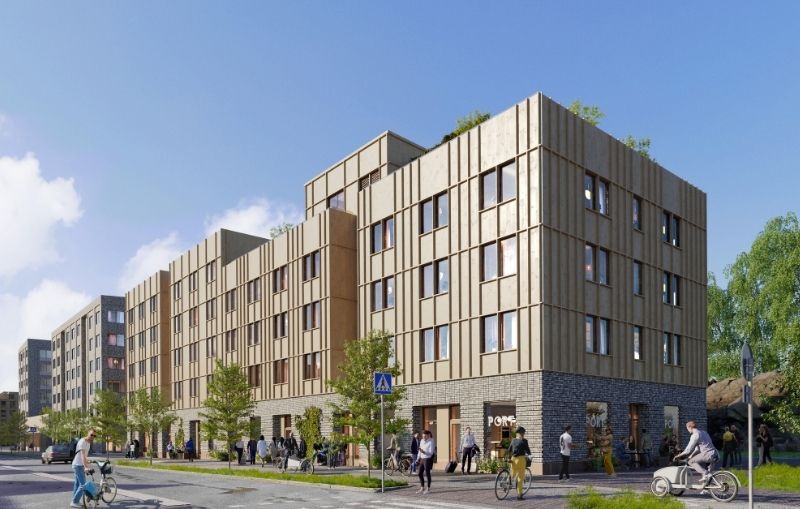 Illustrationsbild hus blå himmel och väg