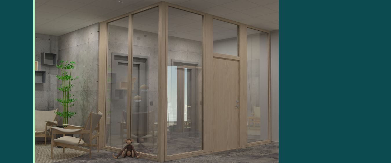 Fire Front - Glassvegg med tredetaljer som tilfredsstiller brannkrav