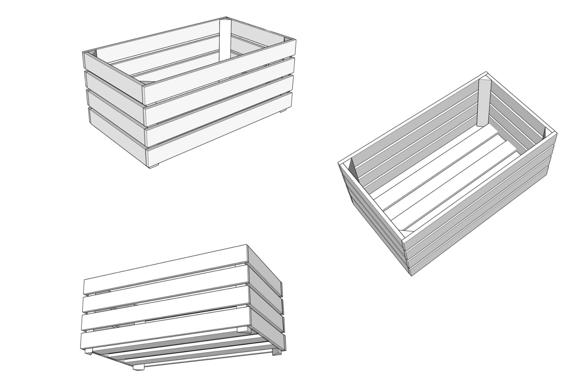 En 3D-skiss på en blomlåda i trä