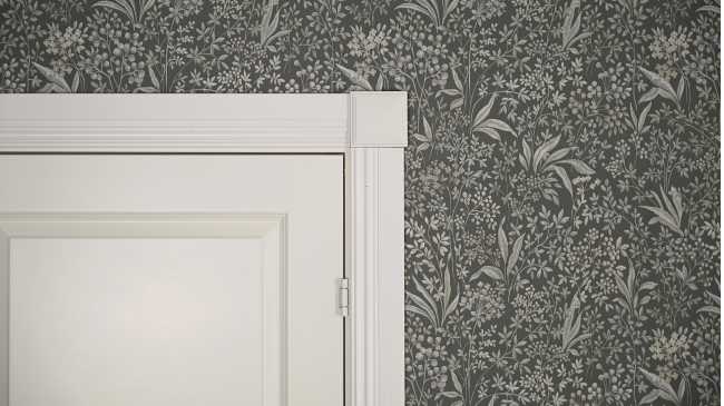 Vitt foder runt vit dörr, samt vit toppkloss