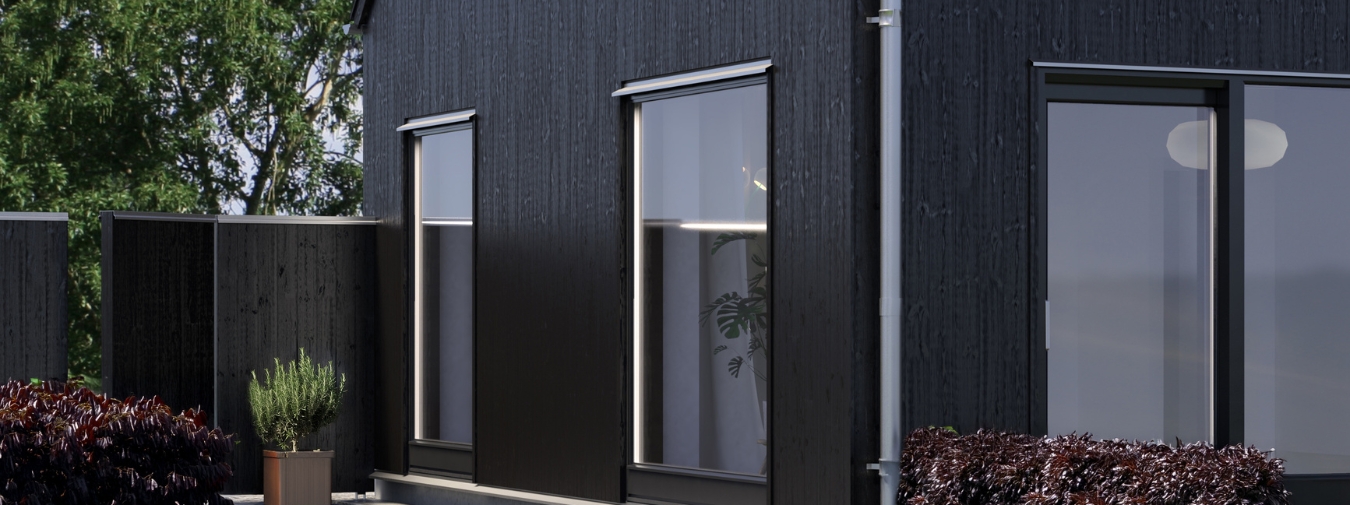 Ytterpanel ThermoWood Råborstad Svart