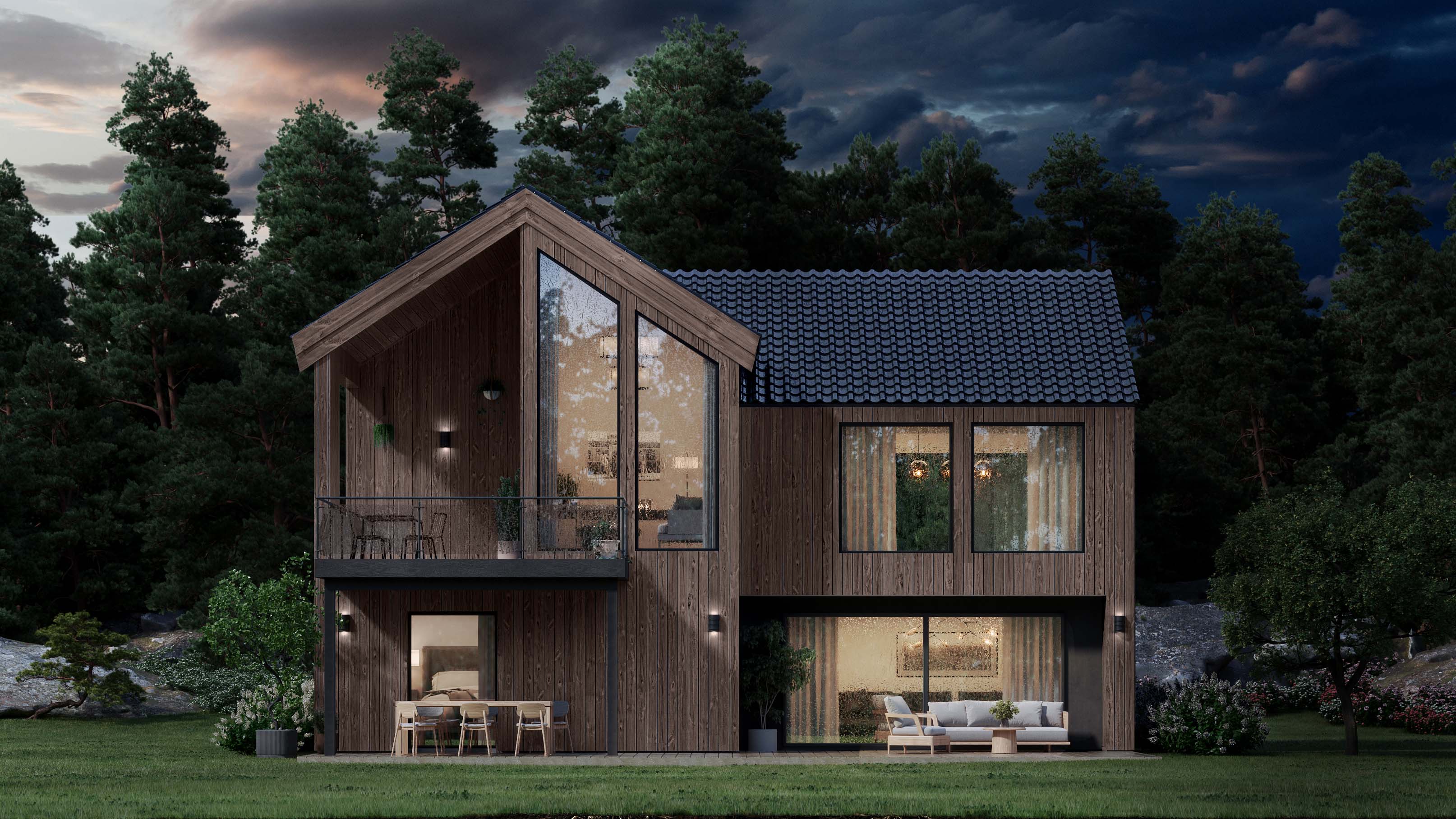 Hus kledd med Moelven Værbitt i fargen Barka