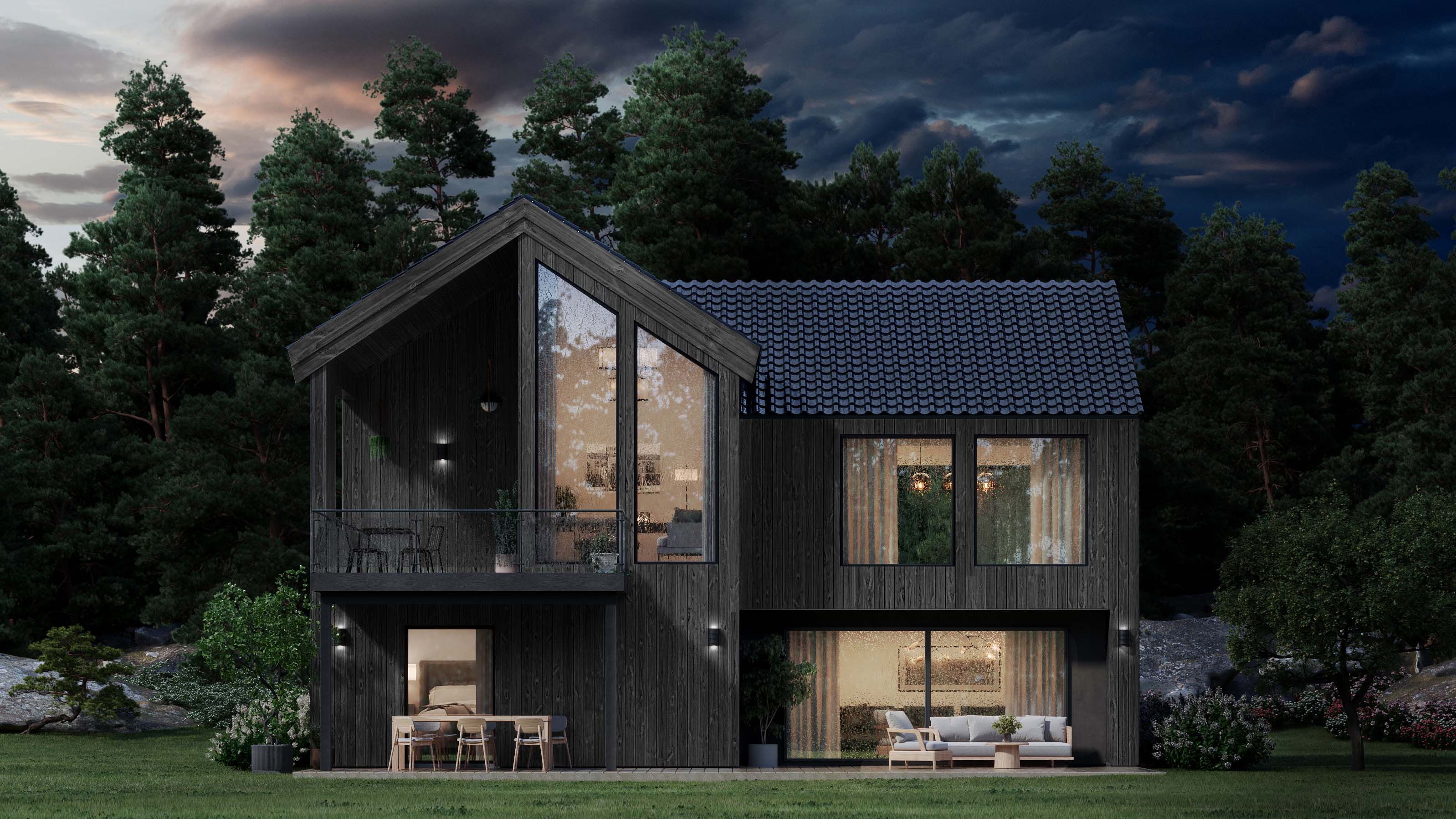 Hus kledd med Moelven Værbitt i fargen Garva